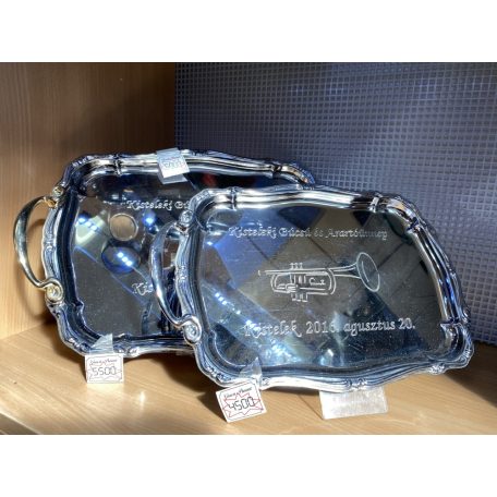 Gravírozható fényes füles tálca nagy