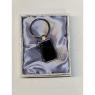 Gravírozható kulcstartó fekete fémmel, hordó alakú